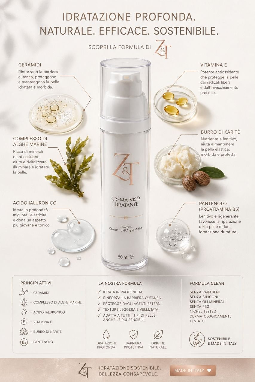 Crema Viso Idratante con Ceramidi - Z&T | Riparazione Barriera e Nutrimento