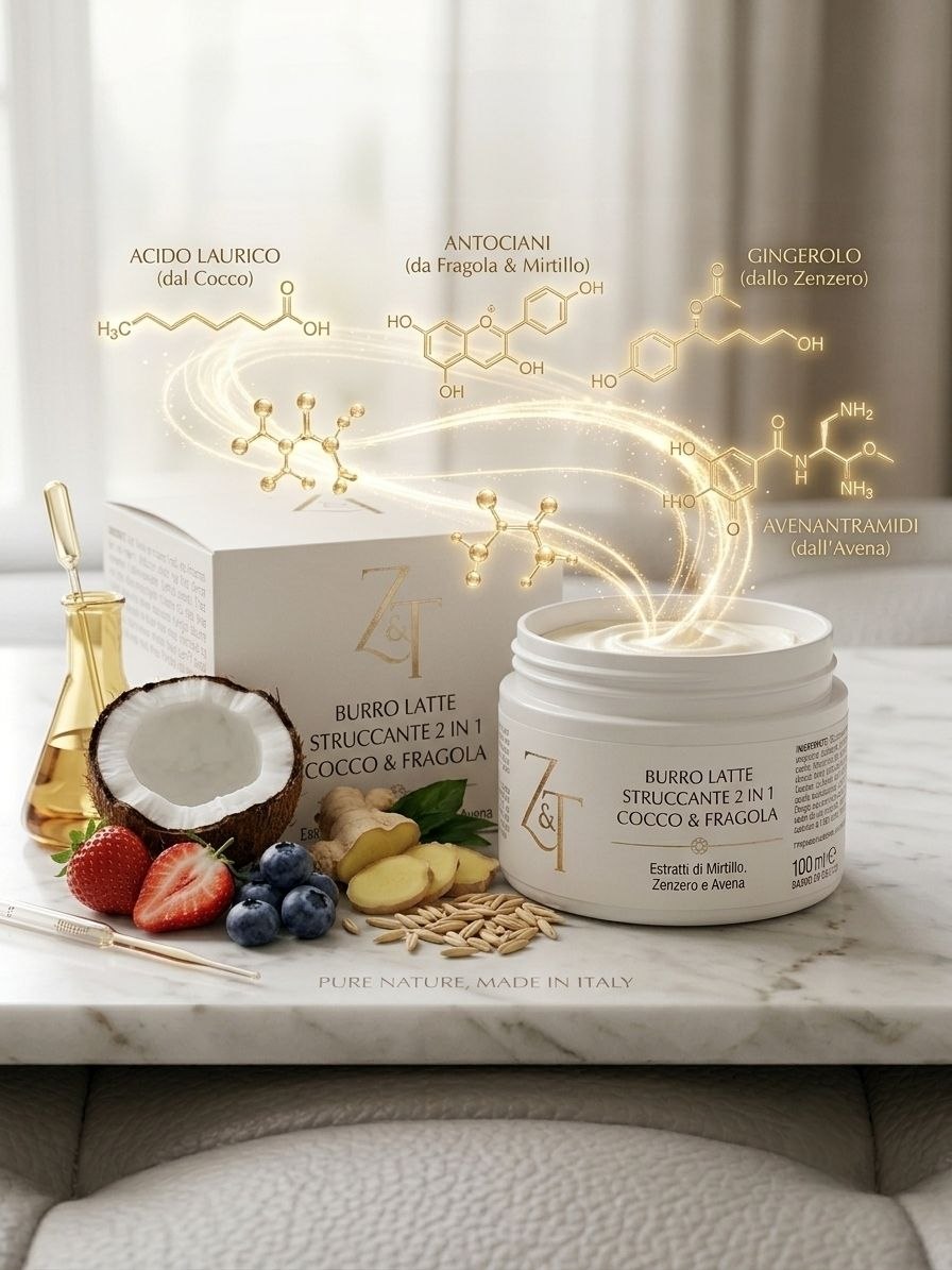 Burro Latte Struccante 2 in 1 Cocco e Fragola (100 ml) - Z&T | Detersione Naturale e Nutriente
