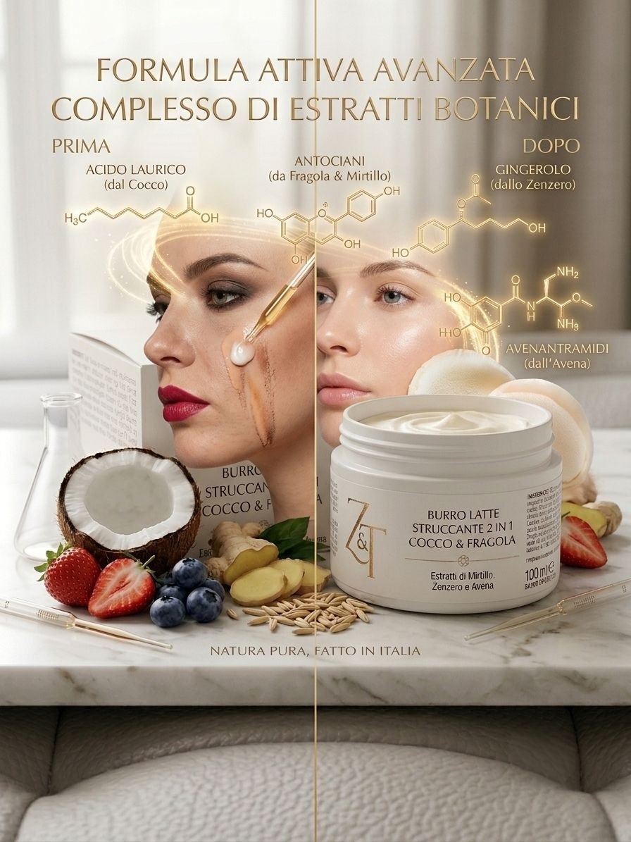 Burro Latte Struccante 2 in 1 Cocco e Fragola (100 ml) - Z&T | Detersione Naturale e Nutriente